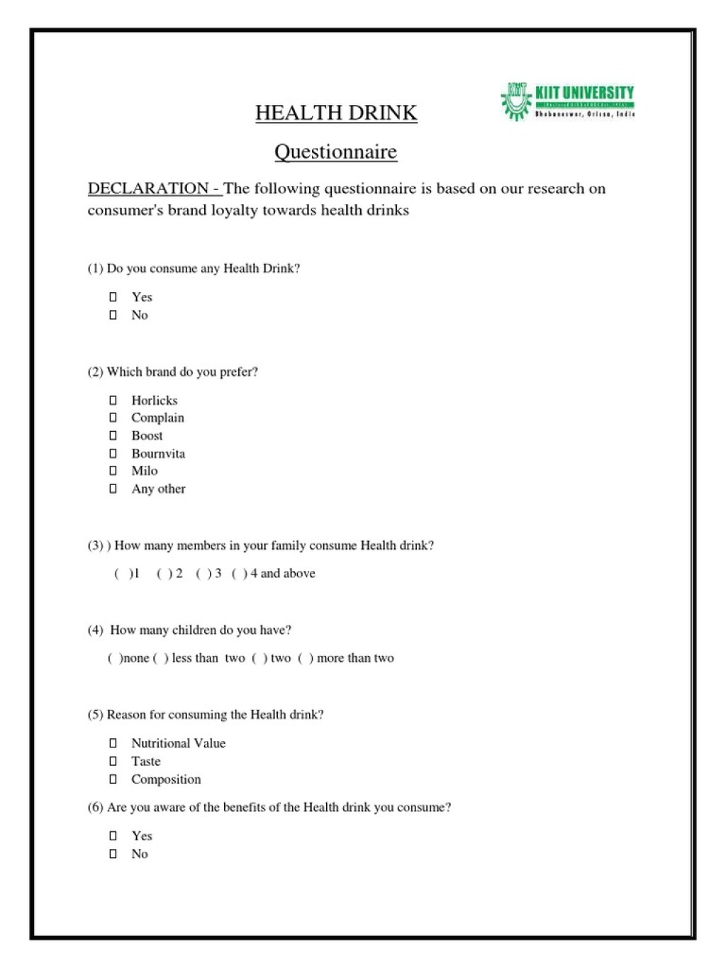 Picture of: Health Drink Questionnaire  PDF  Drink  Brand