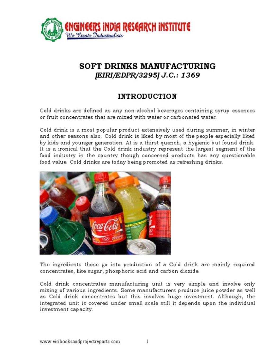 Picture of: Project Report On Soft Drinks Manufacturing  PDF  Soft Drink